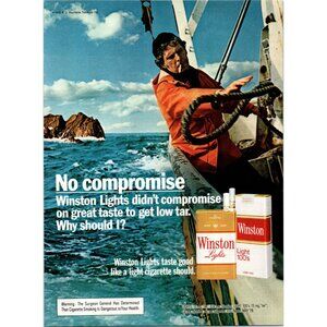 1980 Winston Lights Cigarettes Vintage Print Ad Fishman Fishing Boat Wall Art